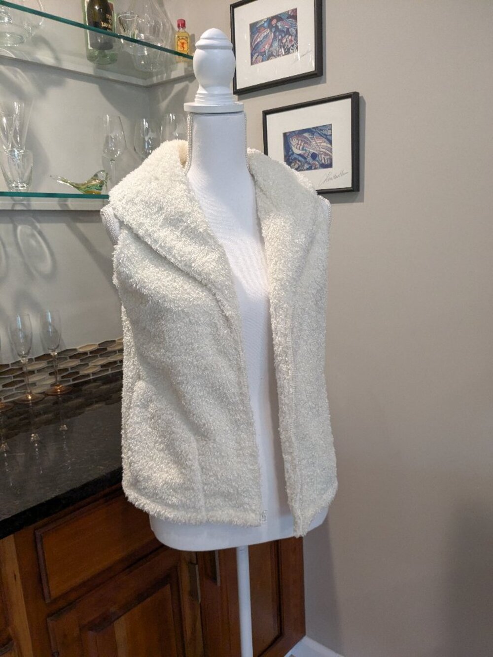 J.Jill Sherpa Vest Cream Ivory Curly Fleece Zip Cozy Warm Teddy Bear Boho Chic